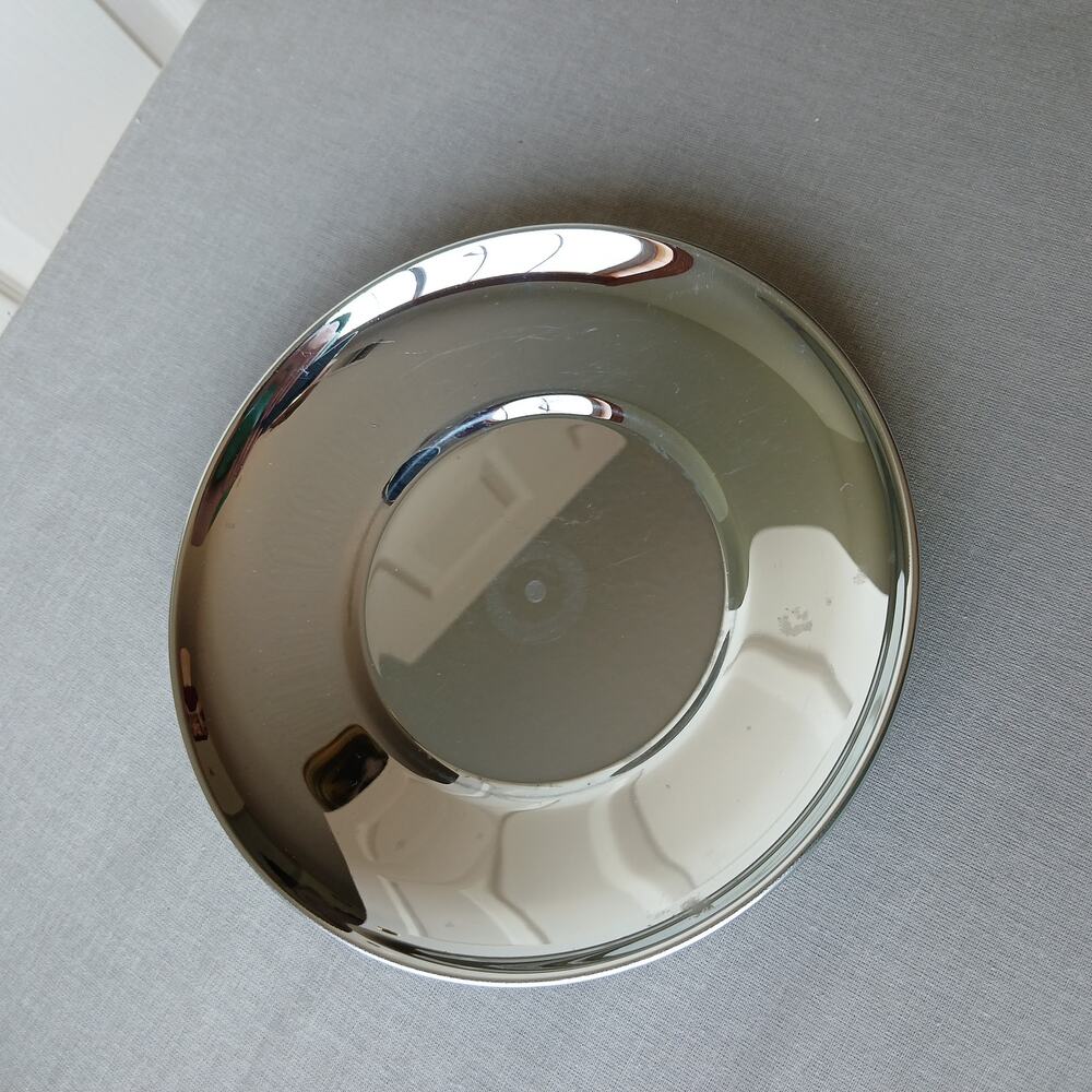 Kromex Serving Set 4" polka dot glass, lid, & 2 silver chrome plates VTG 50s MCM - Picture 14 of 16